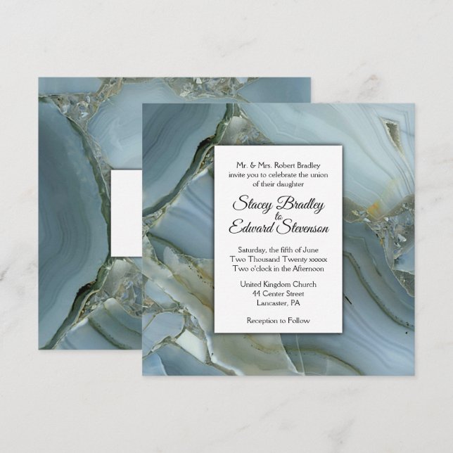 Elegant Blue Marble Agate Wedding Invitation (Front/Back)