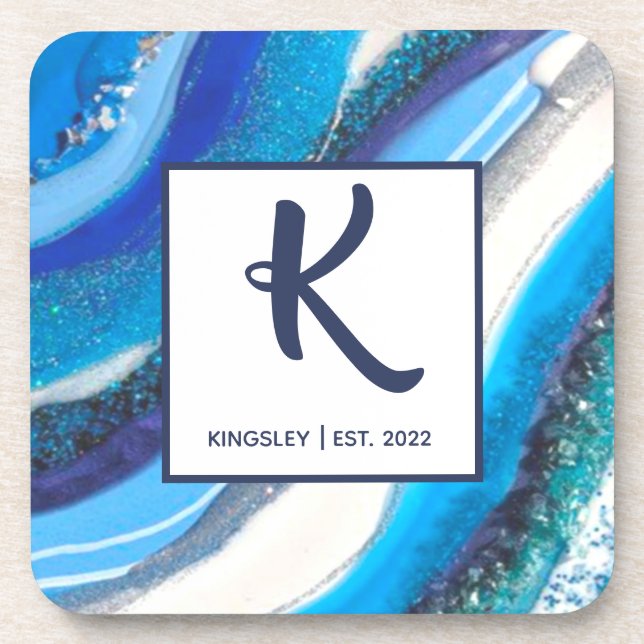 Elegant Blue Marble Geode Agate Abstract Family   Coaster (Front)