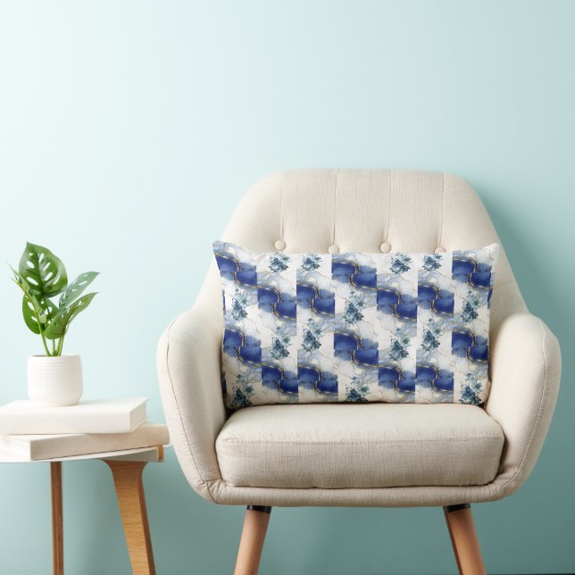Elegant Blue Marble  Lumbar Cushion (Chair)