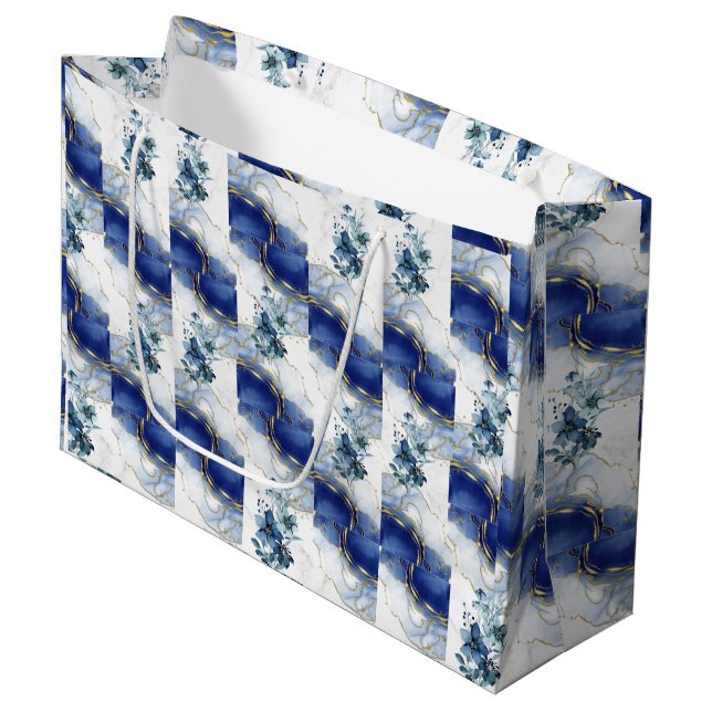 Elegant Blue Marble Luxury Abstract Design Large Gift Bag (Front Angled)