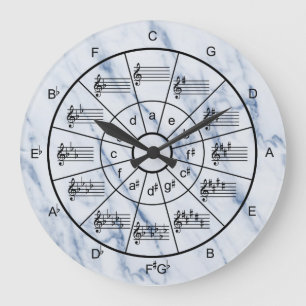 Elegant blue marble pattern circle of fifths large clock