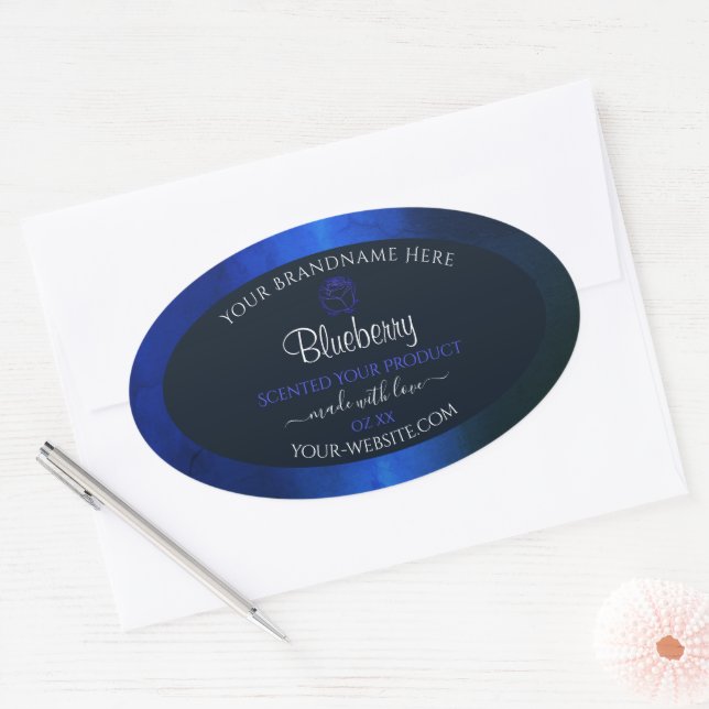 Elegant Blue Marble Pattern Floral Product Labels (Envelope)