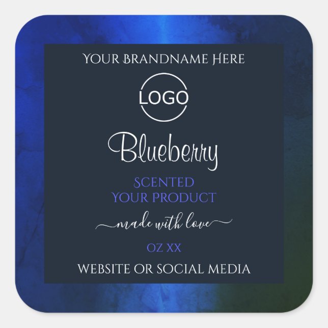 Elegant Blue Marble Pattern Product Label Add Logo (Front)