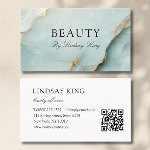 Elegant Blue Marble QR Code Business Card