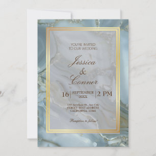 Elegant Blue Marble wedding gold Minimalist Invitation