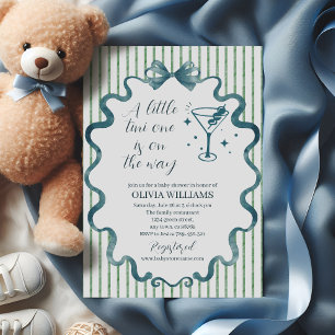 Elegant Blue Martini Bow Baby Shower Invitation