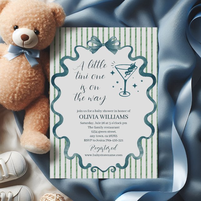 Elegant Blue Martini Bow Baby Shower Invitation (Creator Uploaded)