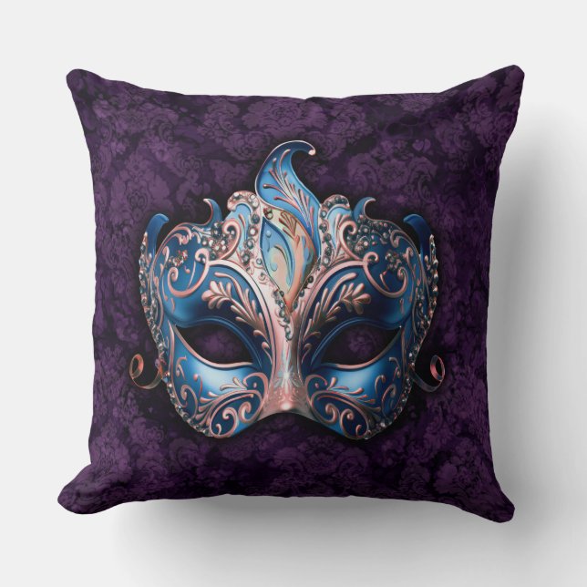 Elegant Blue Masquerade Mask Cushion (Front)