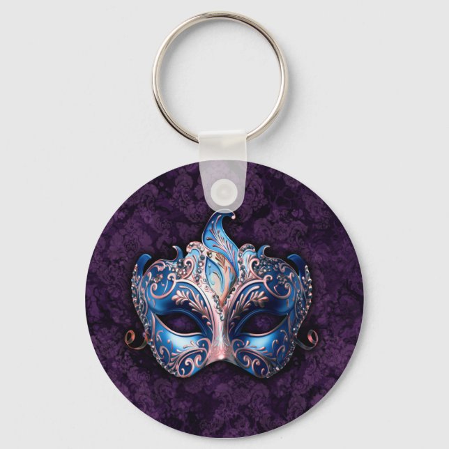 Elegant Blue Masquerade Mask Key Ring (Front)