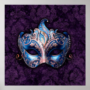 Elegant Blue Masquerade Mask Poster