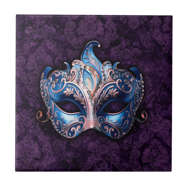 Elegant Blue Masquerade Mask Tile (Front)