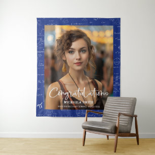Elegant Blue Math Congratulations Photo Graduation Tapestry