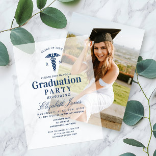 Elegant Blue Medical Student Graduation Party Vellum Invitations