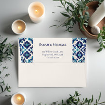 Elegant Blue Mediterranean Tile Wedding Envelope