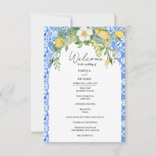 Elegant Blue Mediterranean Wedding Program Card