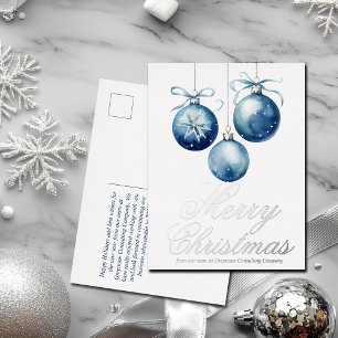 Elegant Blue Merry Christmas Business Silver Foil Holiday Postcard