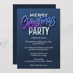 Elegant Blue Merry Christmas Party Invitation