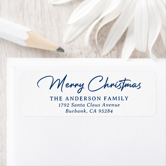 Elegant Blue Merry Christmas Return Address Labels (Insitu)