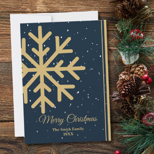Elegant Blue Merry Christmas Snowflake Flat Holiday Card