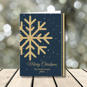 Elegant Blue Merry Christmas Snowflake Folded Holiday Card