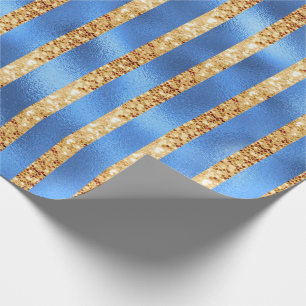 Elegant Blue Metallic Gold Glitter Wrapping Paper