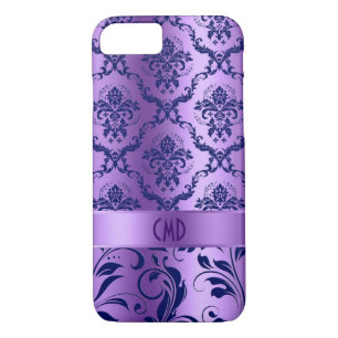 Elegant Blue & Metallic Lavender Damasks & Lace Case-Mate iPhone Case