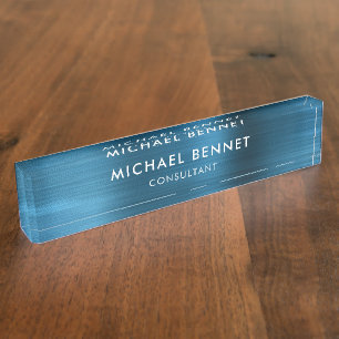 Elegant Blue Metallic Professional Business Nameplate