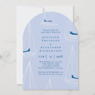 Elegant Blue Minimal Sailboat Wedding Invitation
