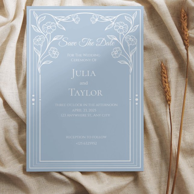  Elegant Blue Minimal Save the Date Invitation (Creator Uploaded)