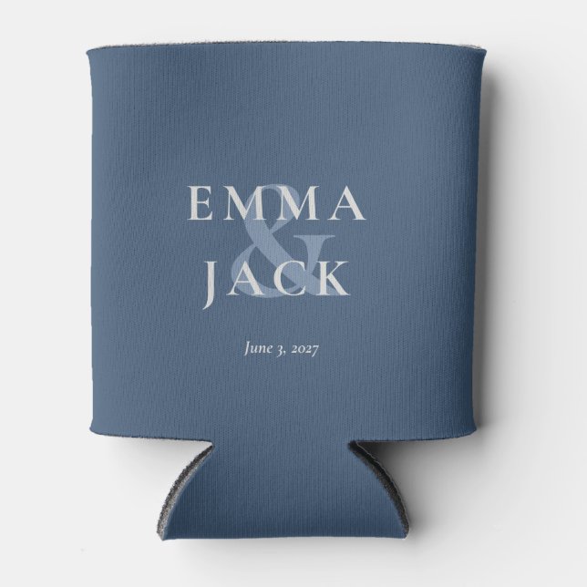 Elegant Blue Minimalist ampersand Wedding  Can Cooler (Front)