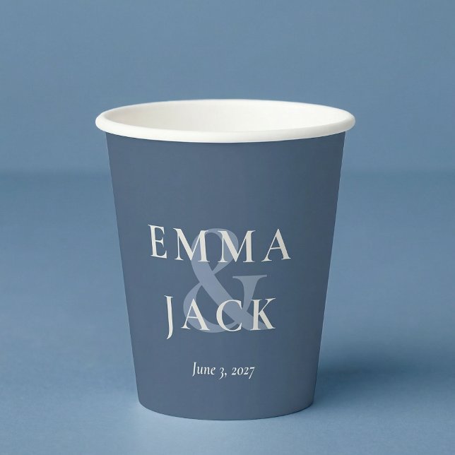 Elegant Blue Minimalist ampersand Wedding  Paper Cups (Elegant Blue Minimalist ampersand Wedding Paper Cups)