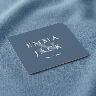 Elegant Blue Minimalist ampersand Wedding  Square Paper Coaster