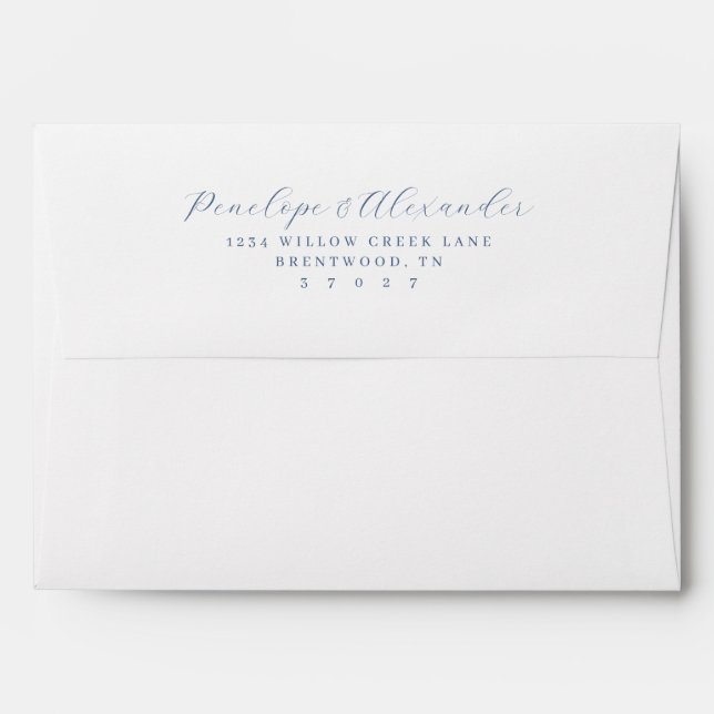 Elegant Blue Minimalist Calligraphy Envelope (Back (Top Flap))