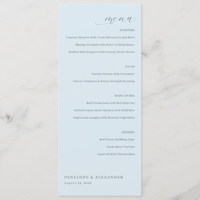 Elegant Blue Minimalist Menu (Front)