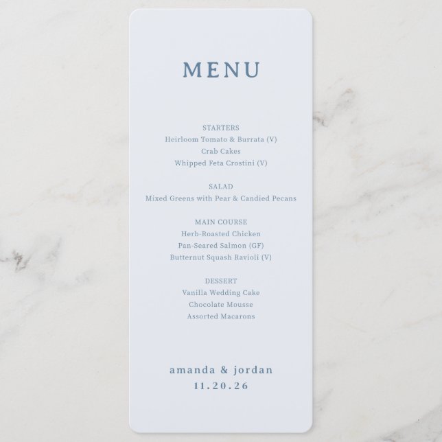 Elegant Blue Minimalist Menu (Front)