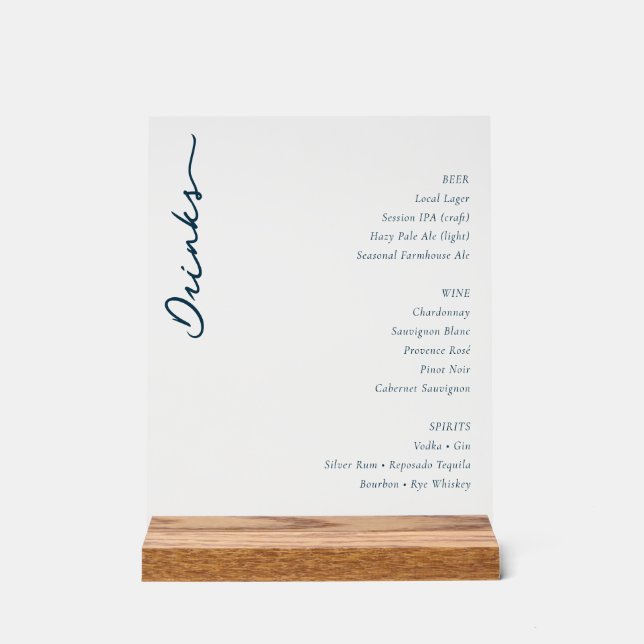 Elegant Blue Minimalist Menu Sign (Front)