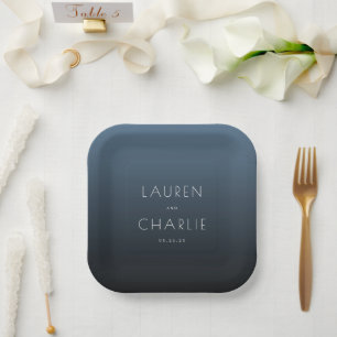 Elegant Blue Minimalist Names Paper Plate
