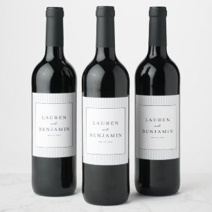 Elegant Blue Minimalist Stripes Wine Label