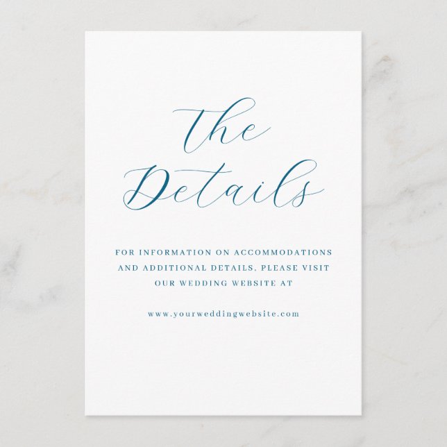 Elegant Blue Minimalist Wedding Details Card (Front)