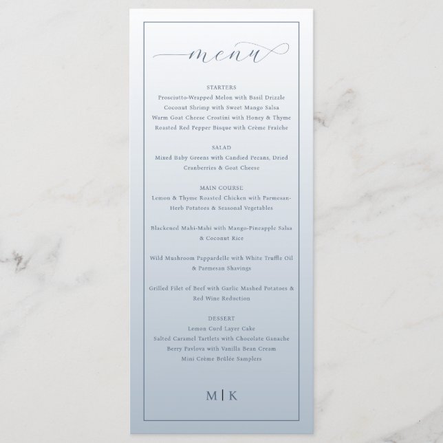 Elegant Blue Minimalist Wedding Menu (Front)