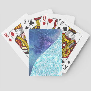 Elegant Blue Modern gradient galaxy glitter star Playing Cards