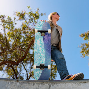 Elegant Blue Modern gradient galaxy glitter star Skateboard