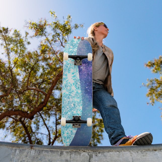 Elegant Blue Modern gradient galaxy glitter star Skateboard (Outdoor 1)