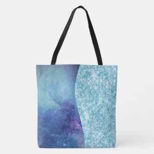 Elegant Blue Modern gradient galaxy glitter star Tote Bag