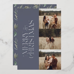 Elegant blue modern minimal multi photo botanical