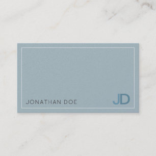 Elegant Blue Modern Monogram Luxe Pearl Finish Business Card