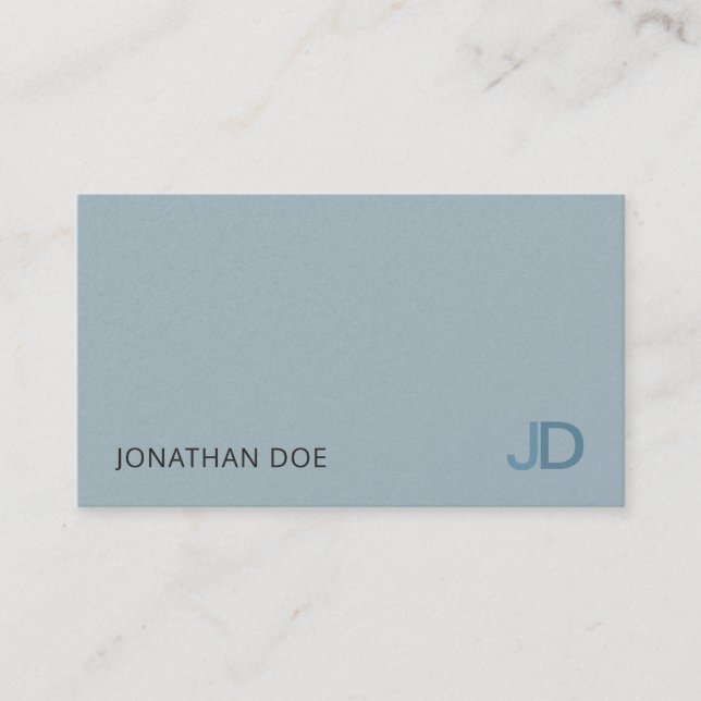 Elegant Blue Modern Monogram Luxury Pearl Finish Business Card (Front)