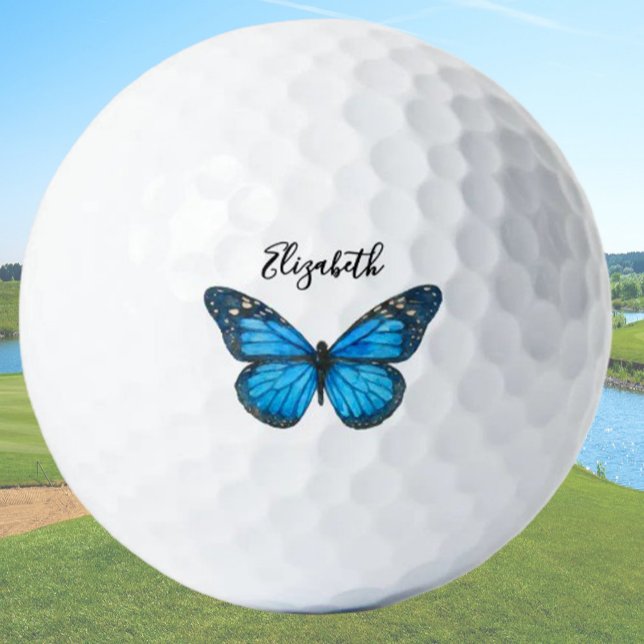 Elegant Blue Monarch Butterfly Personalised Ladies Golf Balls (Creator Uploaded)