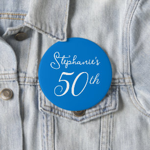 Elegant Blue Monogram 50th Birthday Party 10 Cm Round Badge