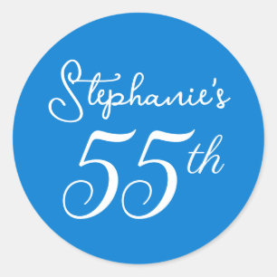 Elegant Blue Monogram 55th Birthday Party Classic Round Sticker